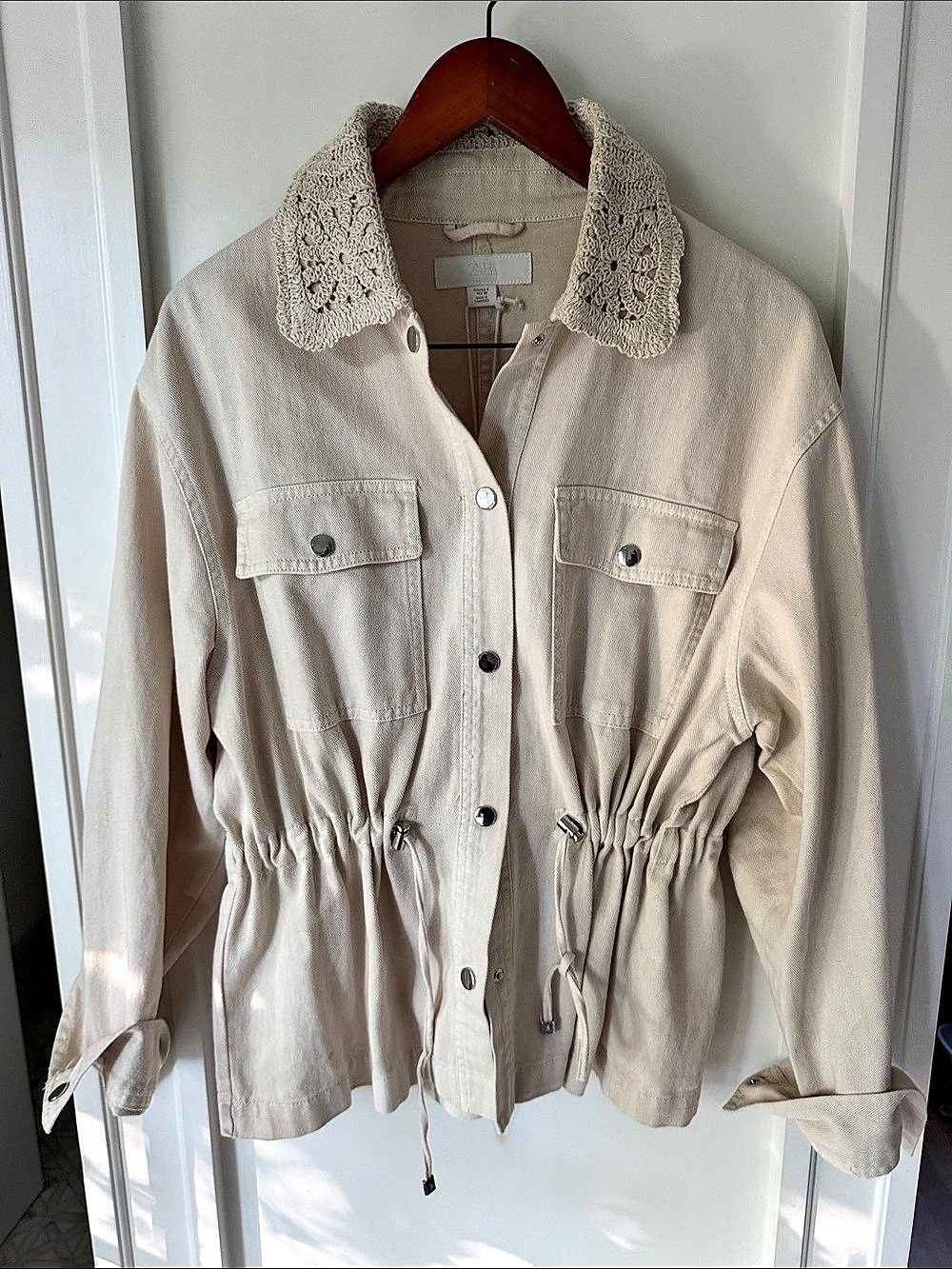 NWT Zara Cream Utility Jacket with Crochet Collar small